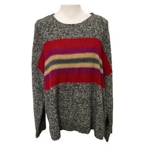 NWOT Vince Camuto Marl Knit Gray Sweater size L Tulip Red Colorblock Striped